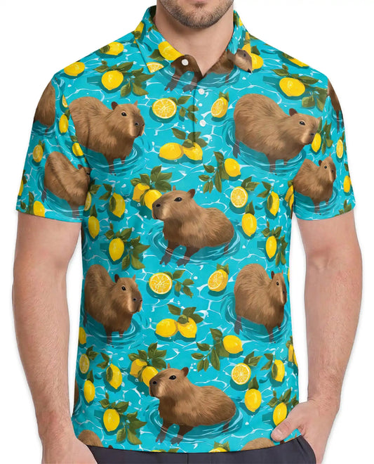 Capybara Polo Shirt for Men-  Pool Summer Animal Tropical r Shirt | Azhawaiian