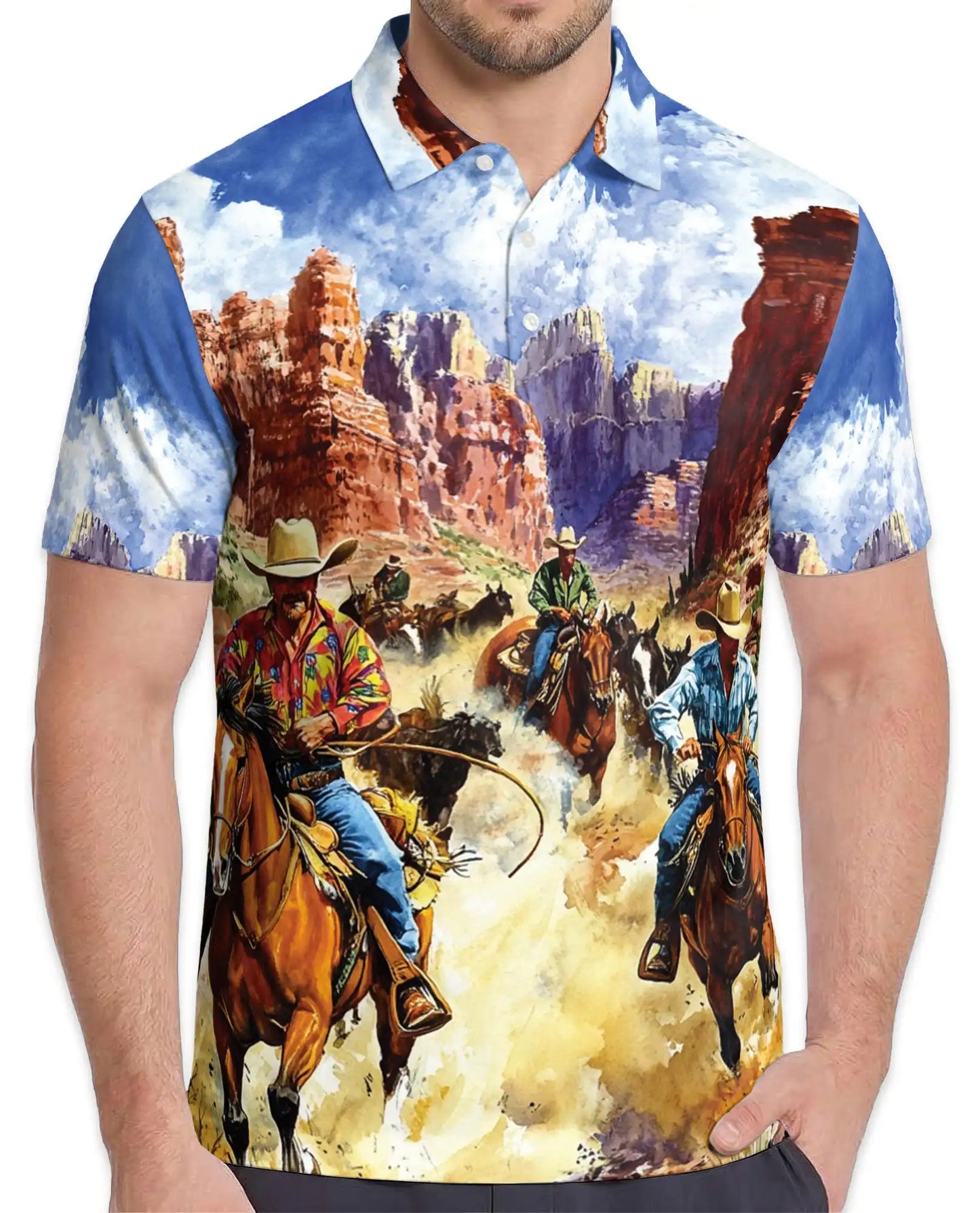 Western Rodeo Polo Shirt for Men - Cowboy Horse Riding | Azhawaiian