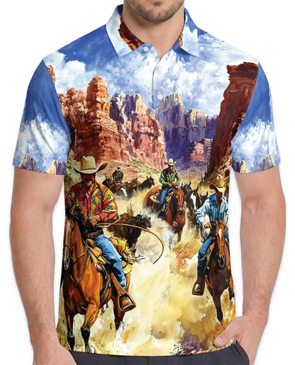 Western Rodeo Polo Shirt for Men - Cowboy Horse Riding | Azhawaiian