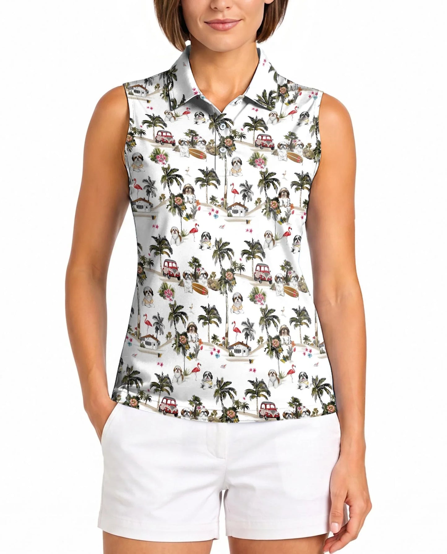 Shih Tzu Dog Sleeveless Polo Shirt for Women, Cute Pet Lover Style | Azhawaiian