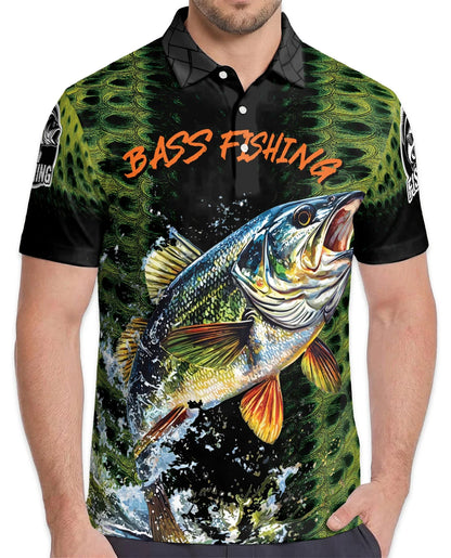 Bass Fishing Green 3D Polo Shirt for Men, Outdoor Angler Style | Azhawaiian