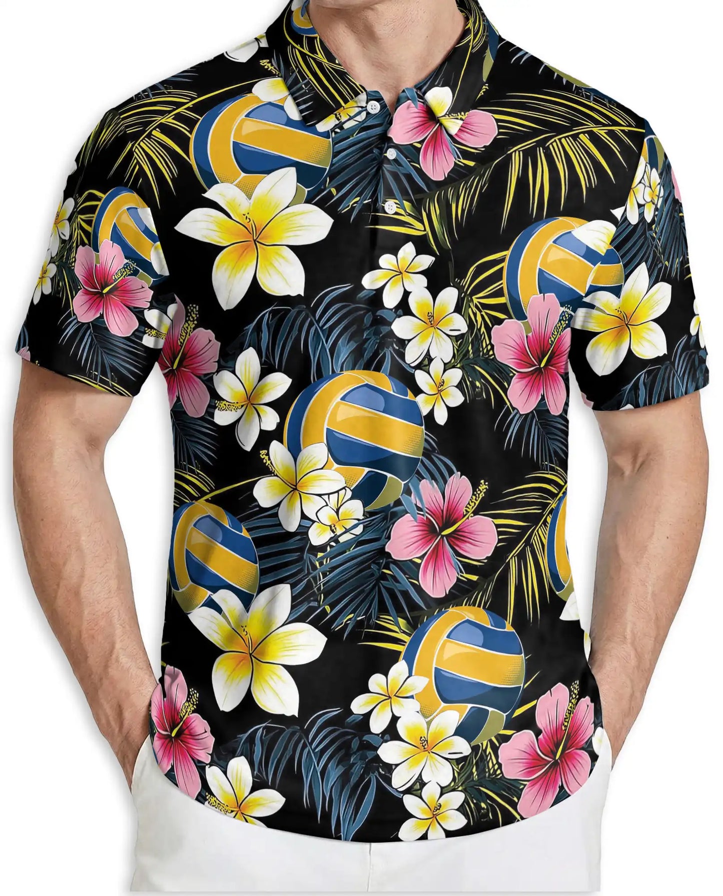 Tropical Volleyball 3D Polo Shirt for Men, Floral Beach Sports Style | Azhawaiian
