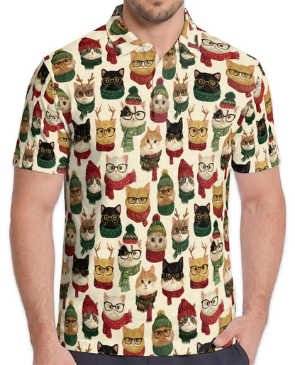 Christmas Cat Polo Shirt - Cozy Winter Kitty Style | Azhawaiian
