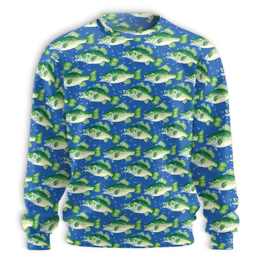 Green Bass Fish Pattern Sweatshirt – Colorful Graphic 3D All Over Print Design
