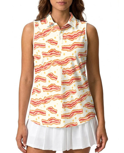 Bacon Eggs Pattern Sleeveless Polo Shirt for Women | Azhawaiian