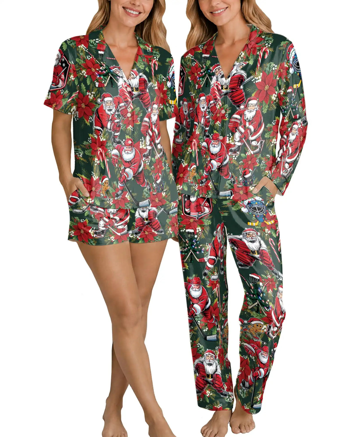 Christmas Hockey Santa Pajama Set for Women – Festive Sports Print