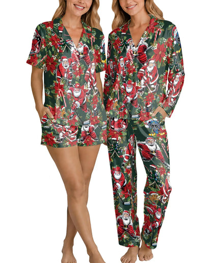 Christmas Hockey Santa Pajama Set for Women – Festive Sports Print