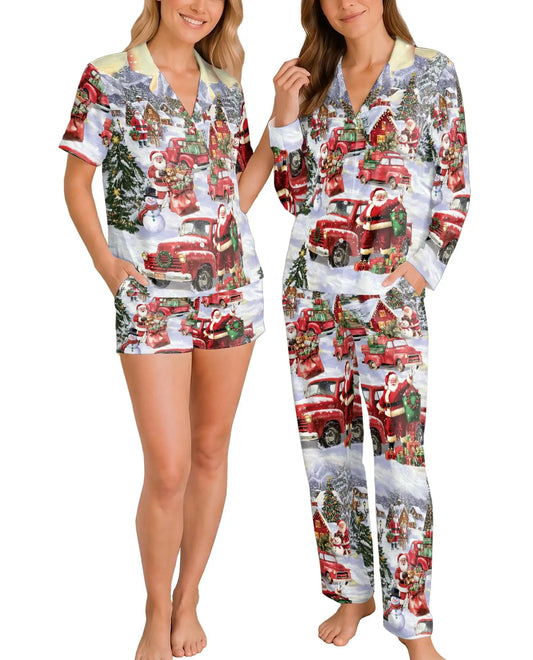 Vintage Red Truck Christmas Pajama Set for Women – Santa Print