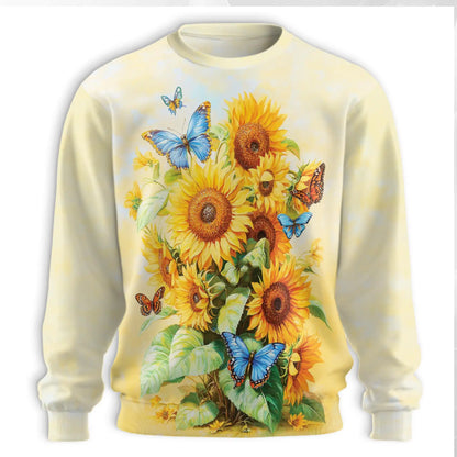 Sunflower Butterfly Sweatshirt – Colorful Graphic 3D All Over Print Design