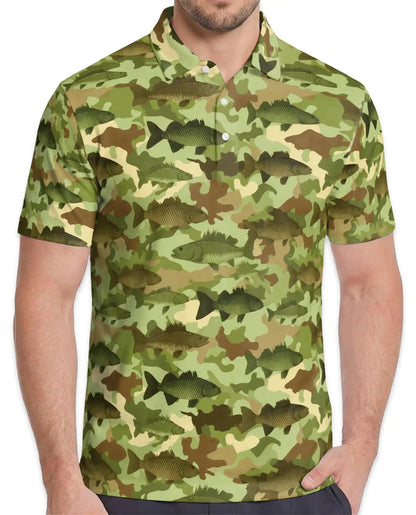 Camo Fish Polo Shirt for Men, Outdoor Fishing Style | Azhawaiian