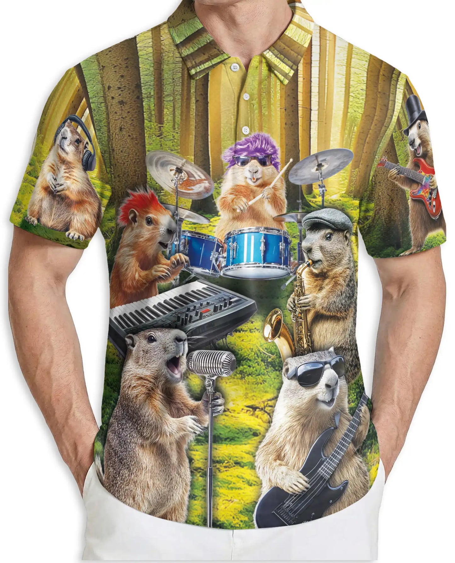 Funny Groundhog Band Polo Shirt Woodland Animal Music Print | Azhawaiian