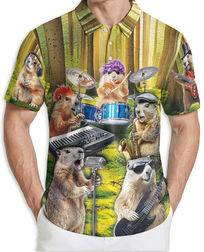 Funny Groundhog Band Polo Shirt Woodland Animal Music Print | Azhawaiian