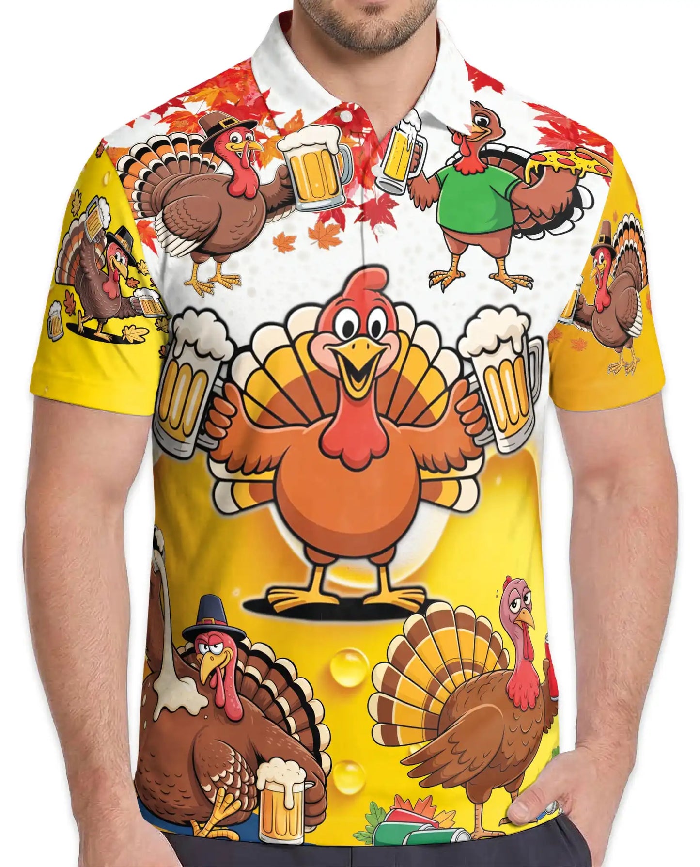 Funny Turkey Beer Polo Shirt, Thanksgiving Party Style | Azhawaiian