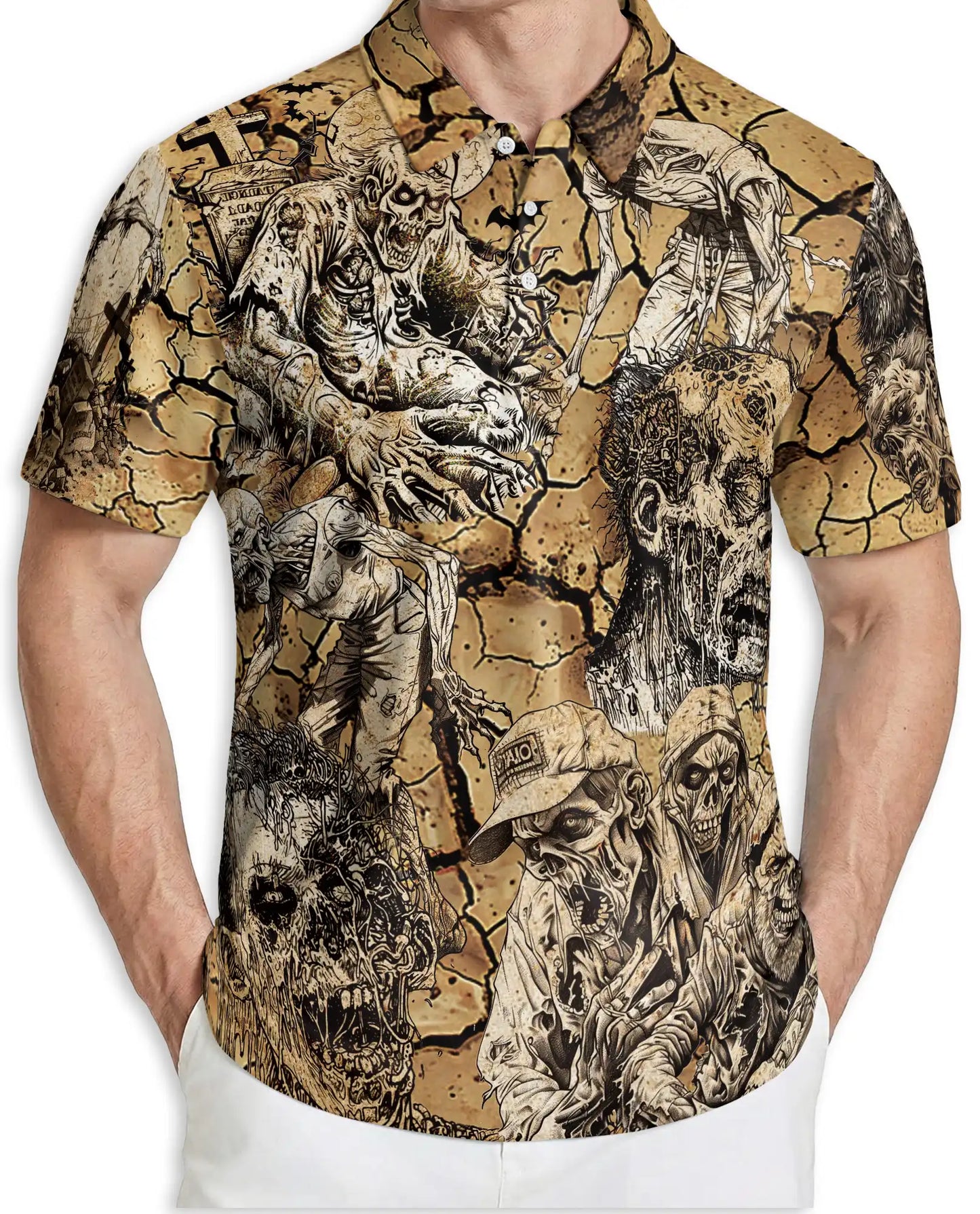 Zombie Apocalypse Polo Shirt for Men, Creepy Horror Skeletons | Azhawaiian