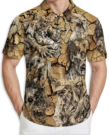 Zombie Apocalypse Polo Shirt for Men, Creepy Horror Skeletons | Azhawaiian