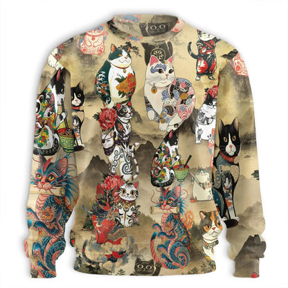 Japanese Cat Tattoo Sweatshirt – Colorful Graphic 3D All Over Print Design