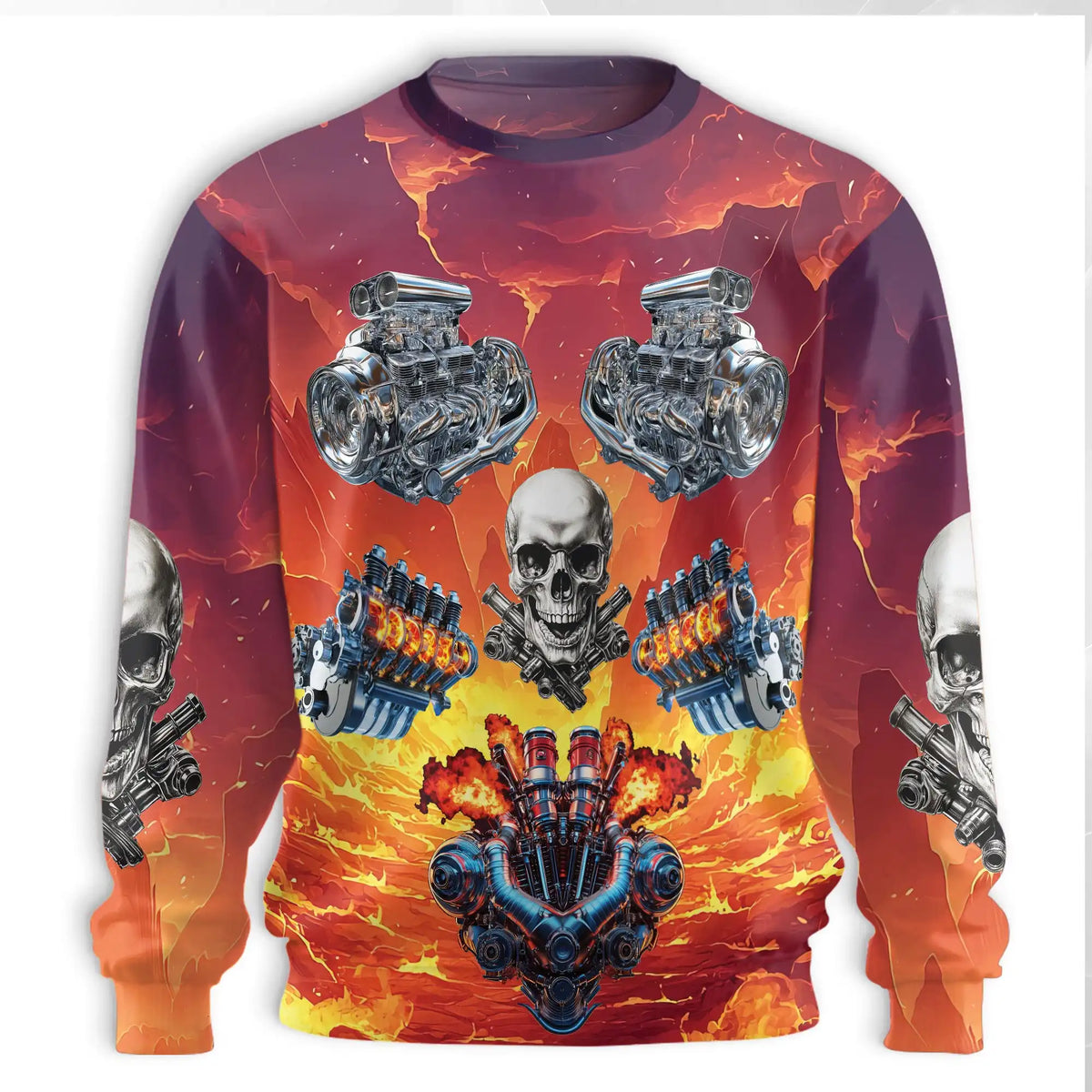 Car Engine Skull Sweatshirt – Colorful Graphic 3D All Over Print Design