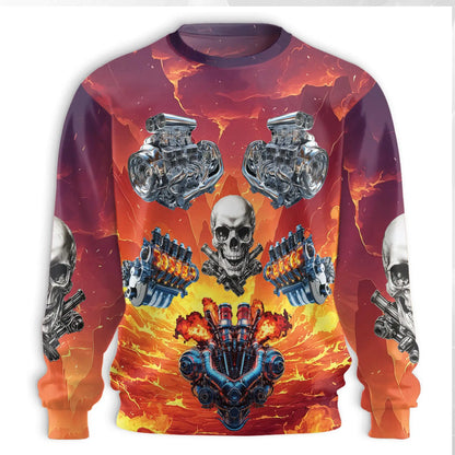 Car Engine Skull Sweatshirt – Colorful Graphic 3D All Over Print Design