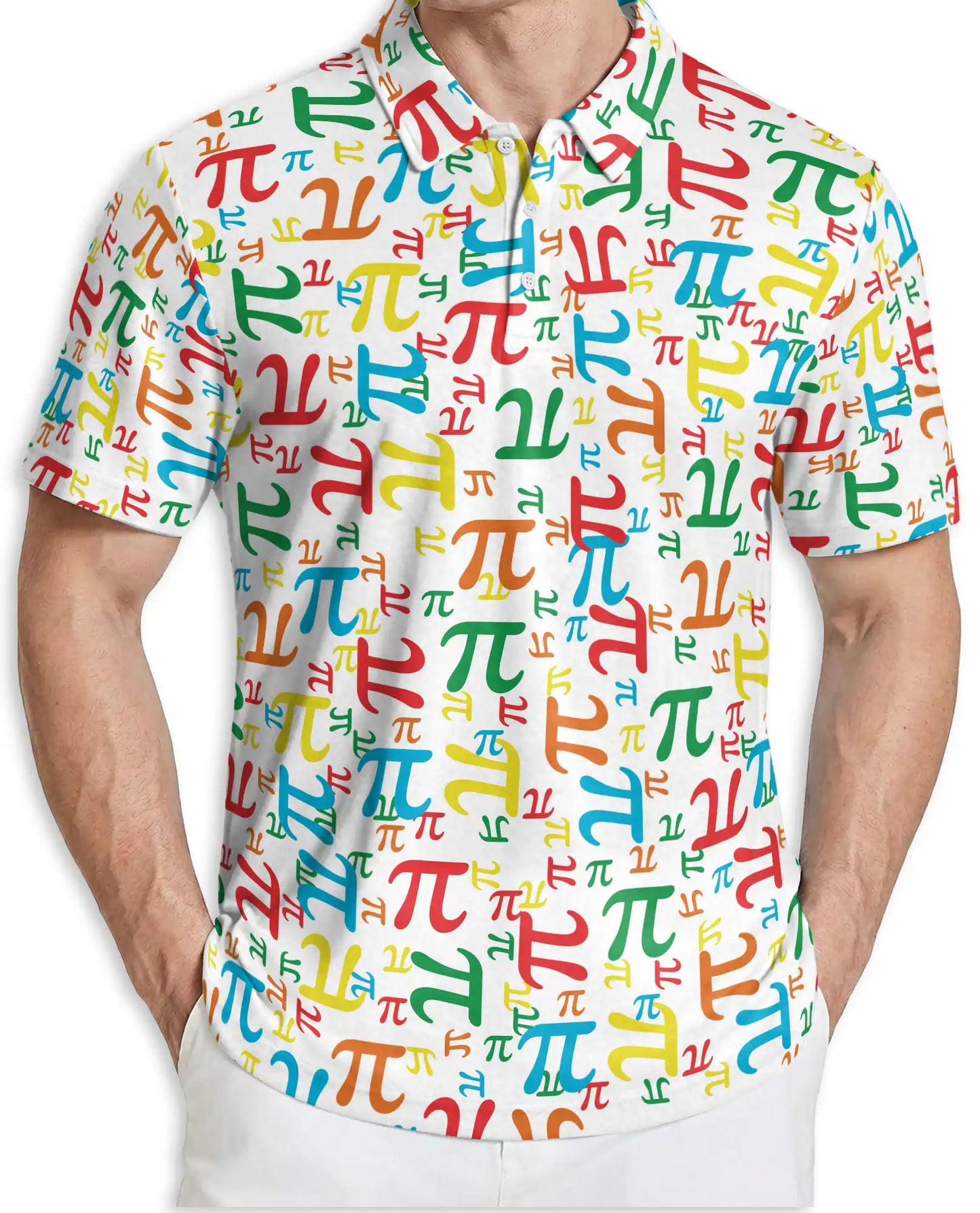 Colorful Pi Symbol 3D Polo Shirt for Men, Funny Math Geek Style | Azhawaiian