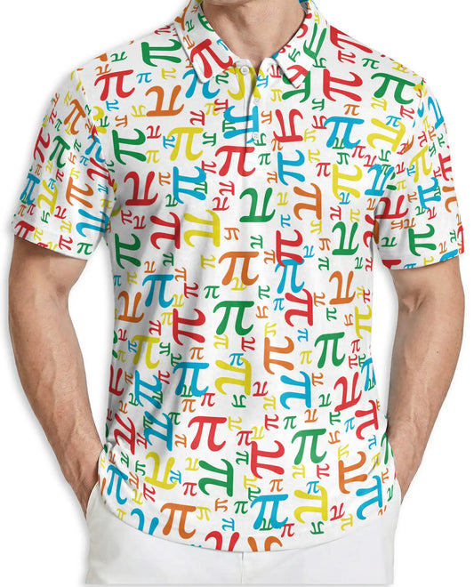 Colorful Pi Symbol 3D Polo Shirt for Men, Funny Math Geek Style | Azhawaiian