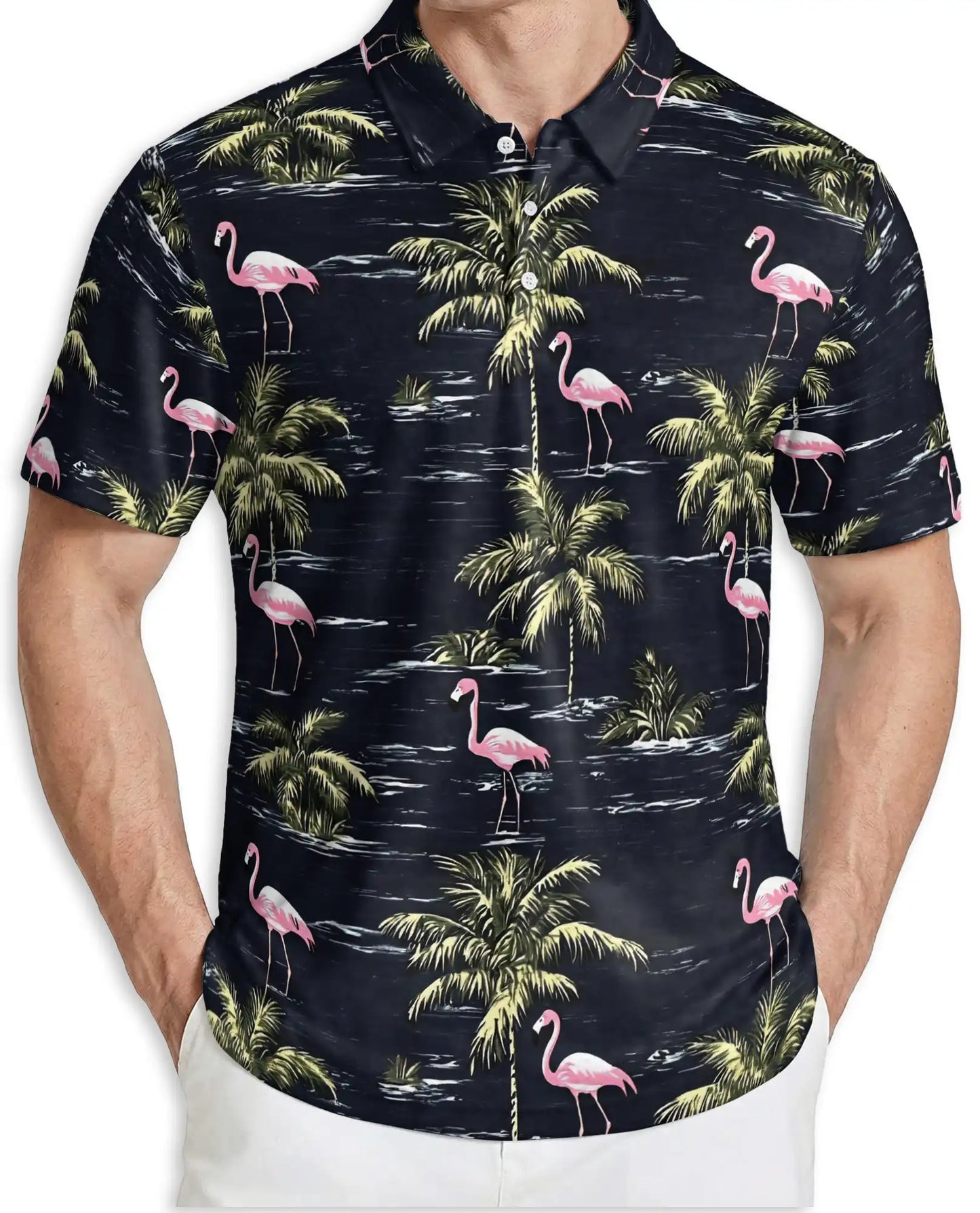 Flamingo Tropical Polo Shirt for Men, Island Beach Style | Azhawaiian