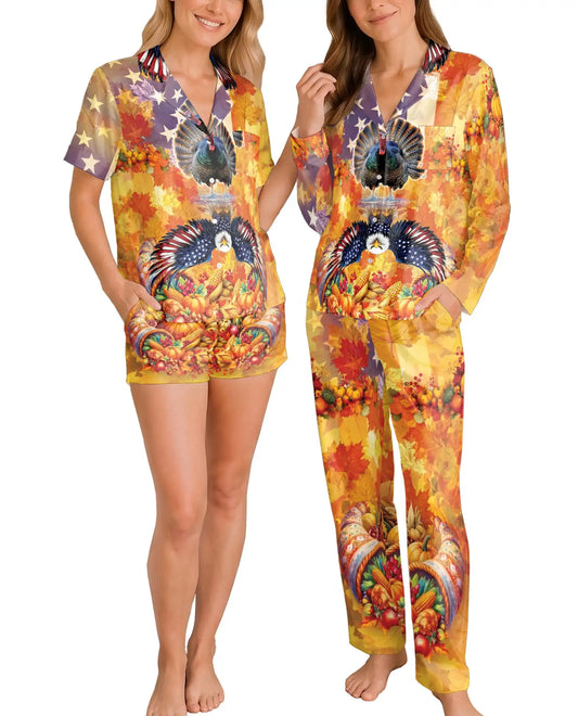 Thanksgiving Turkey Pajama Set for Women, Fall Harvest Holiday Sleepwear