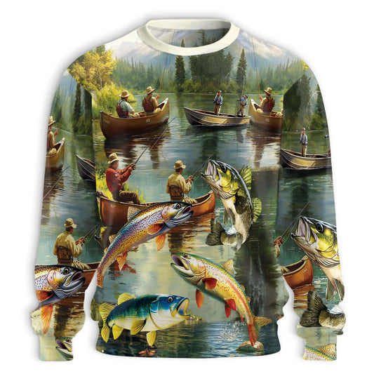 Trout Fishing Sweatshirt – Colorful Graphic 3D All Over Print Design