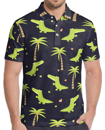 Cute Alligator Tropical 3D Polo Shirt for Men | Azhawaiian