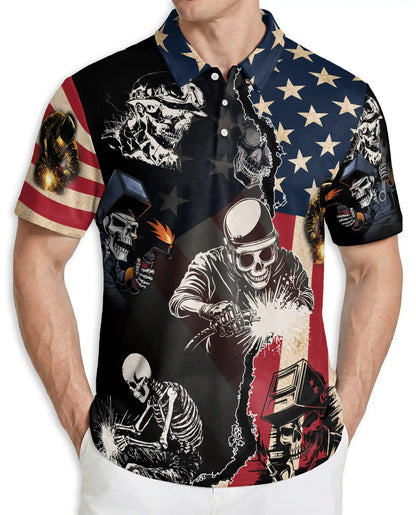 American Skull Welding Polo Shirt, Patriotic Style | Azhawaiian