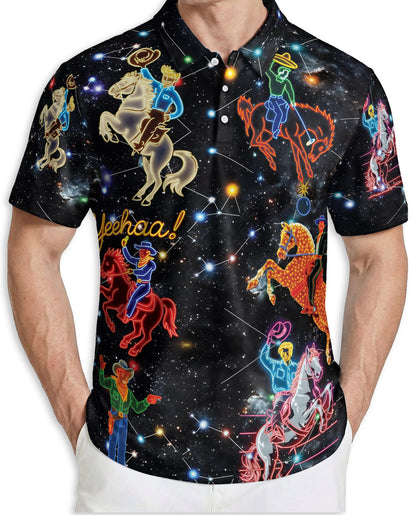 Cosmic Cowboy Polo Shirt, Neon Rodeo Galaxy Print | Azhawaiian