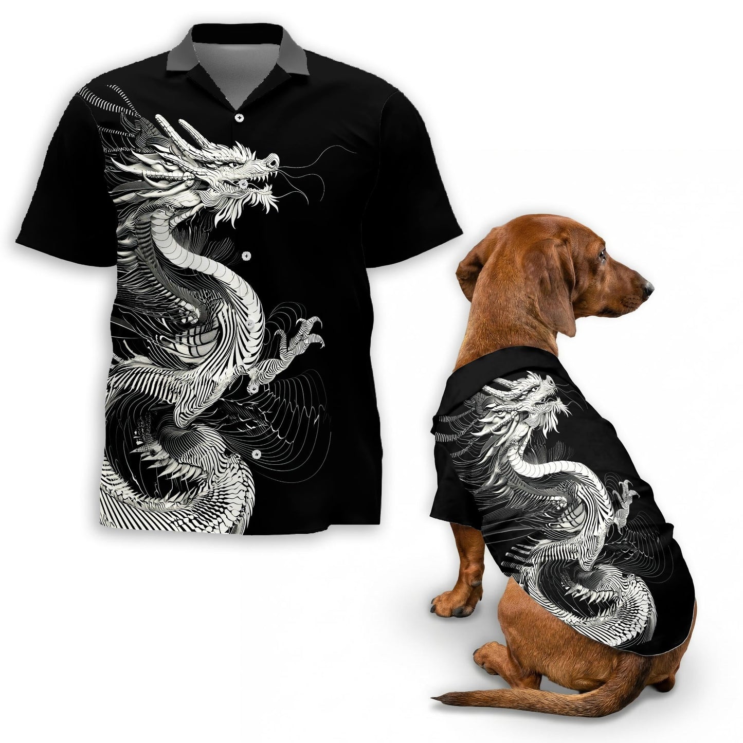 Dragon Theme Matching Dog Owner Hawaiian Shirts, Funny Pet Aloha Shirt for Beach Vacation - Azhawaiian