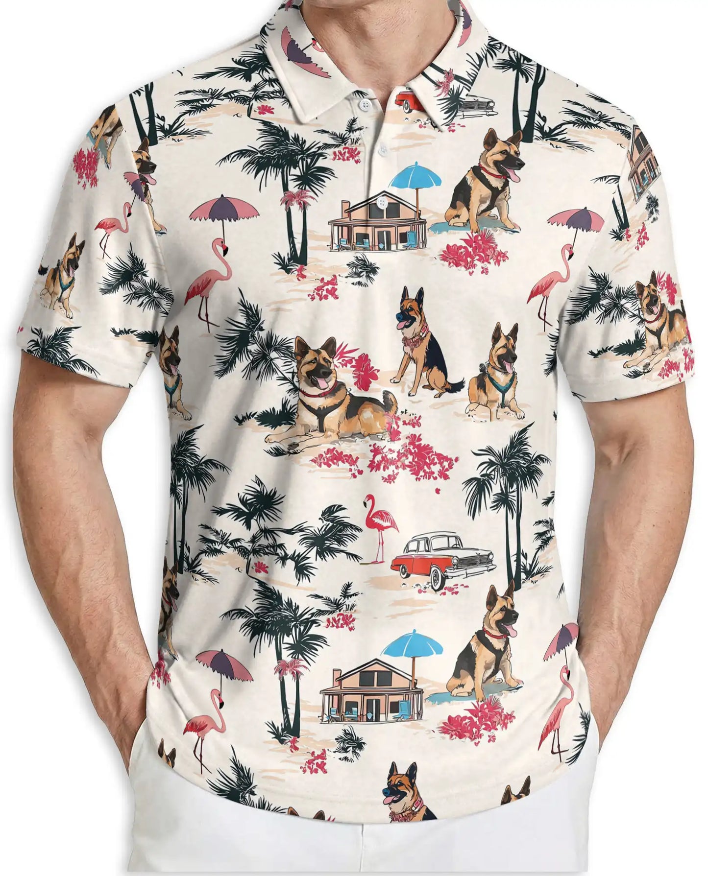 German Shepherd Tropical Beach Polo Shirt for Men | Azhawaiian