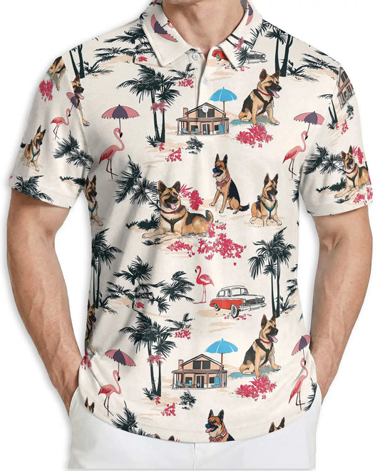 German Shepherd Tropical Beach Polo Shirt for Men | Azhawaiian