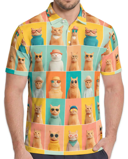 Retro Fashion Cats Polo Shirt Colorful Pop Art Cat Lover Design | Azhawaiian