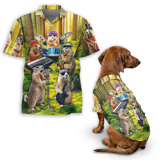 Musical Groundhog Matching Dog Owner Hawaiian Shirts, Funny Pet Aloha Shirt for Beach Vacation - Azhawaiian