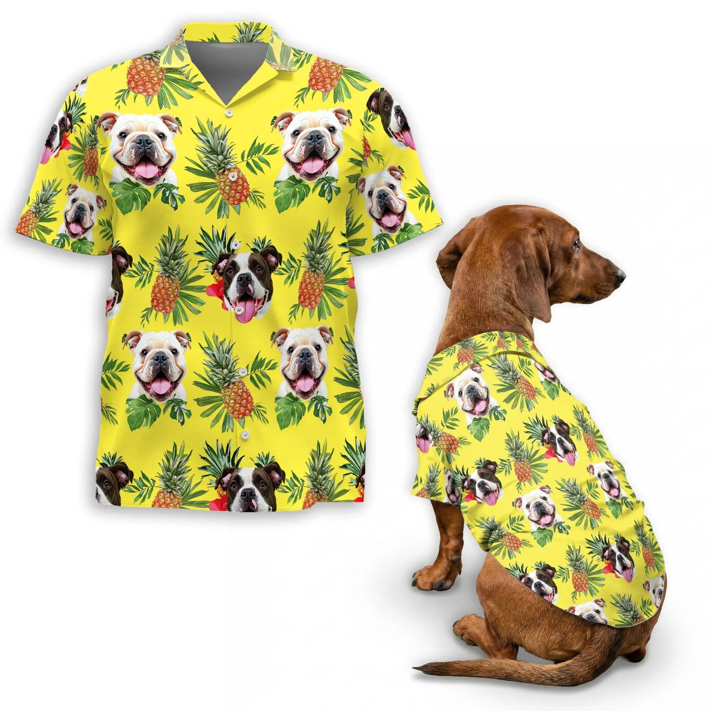 English Bulldog  Summer Beach Outfit Matching Dog Owner Hawaiian Shirts, Pet Aloha Shirt - Azhawaiian