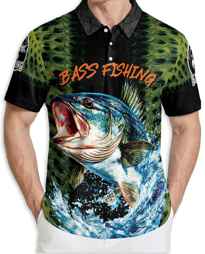Bass Fishing 3D Polo Shirt for Men, Freshwater Angler Outdoor Style | Azhawaiian