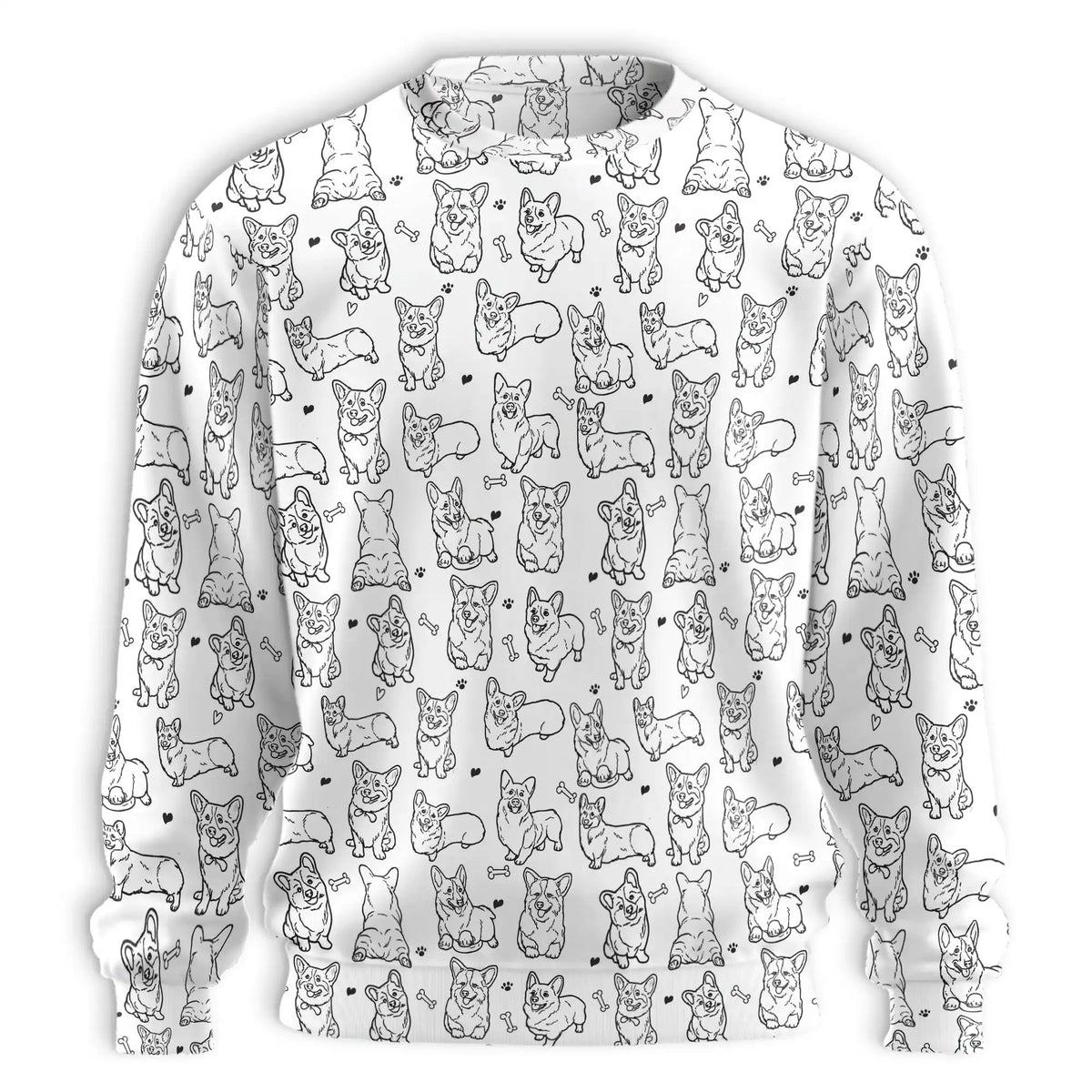 Corgi Line Art Sweatshirt – Colorful Graphic 3D All Over Print Design