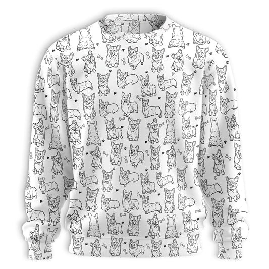 Corgi Line Art Sweatshirt – Colorful Graphic 3D All Over Print Design