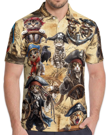 Pirate Cat Polo Shirt - Nautical Pirate Kitten Adventure Design | Azhawaiian