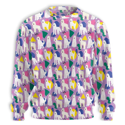 White Long Haired Dog Pattern Sweatshirt – Colorful Graphic 3D All Over Print Design