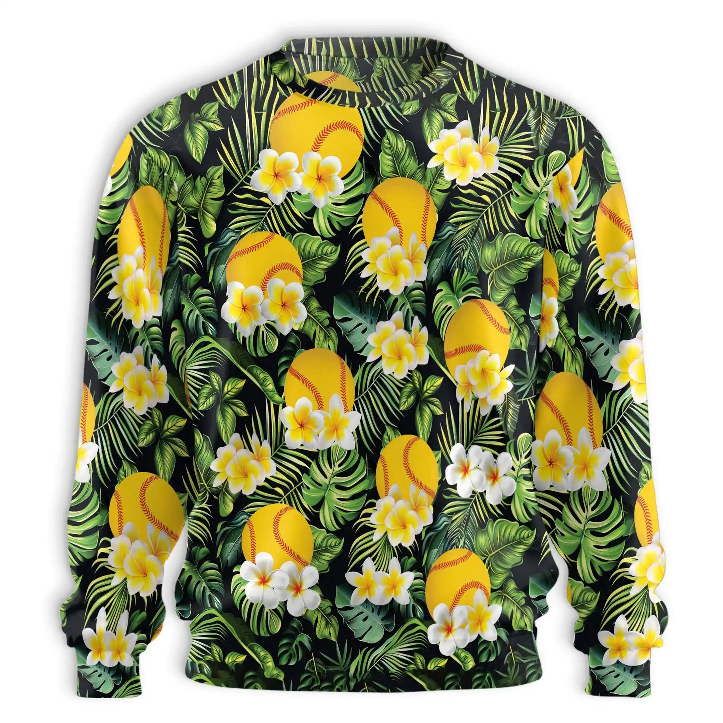 Softball Plumeria Tropical Leaves Sweatshirt – Tropical 3D All Over Print Design