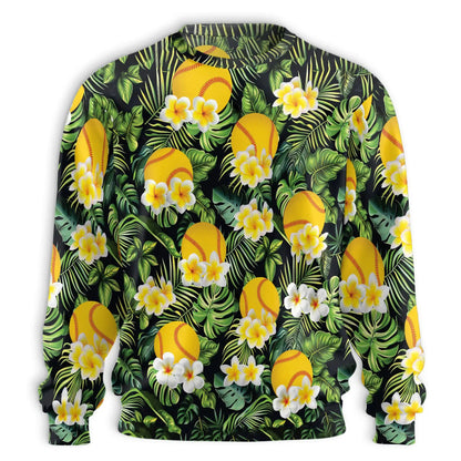 Softball Plumeria Tropical Leaves Sweatshirt – Tropical 3D All Over Print Design