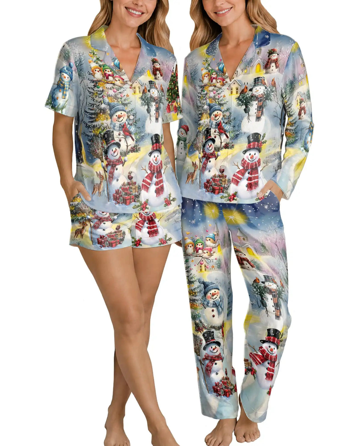 Snowman Christmas Pajama Set for Women, Winter Wonderland Holiday Sleepwear