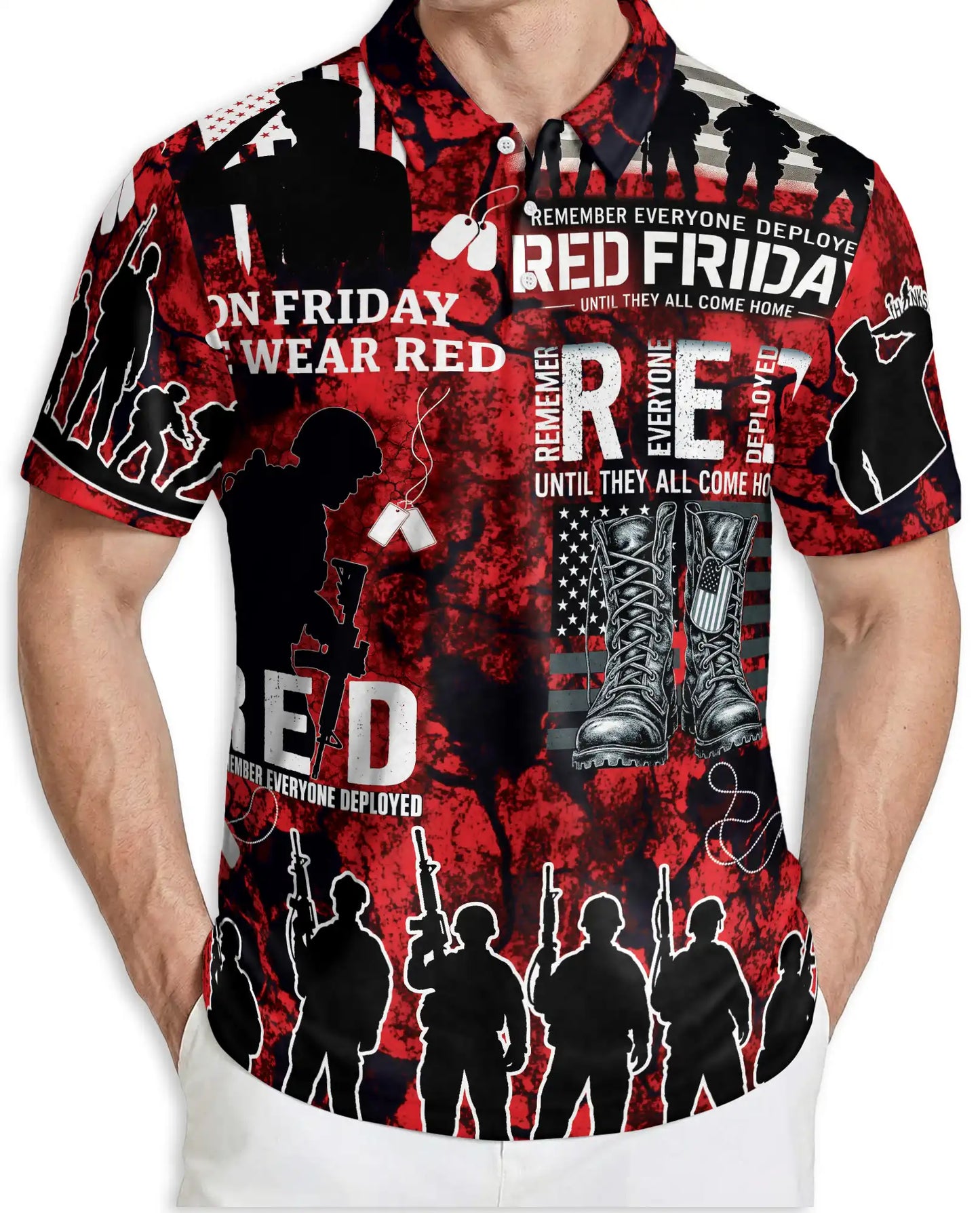 Military Support Patriotic Polo Shirt-Red Friday Inspired Design | Azhawaiian