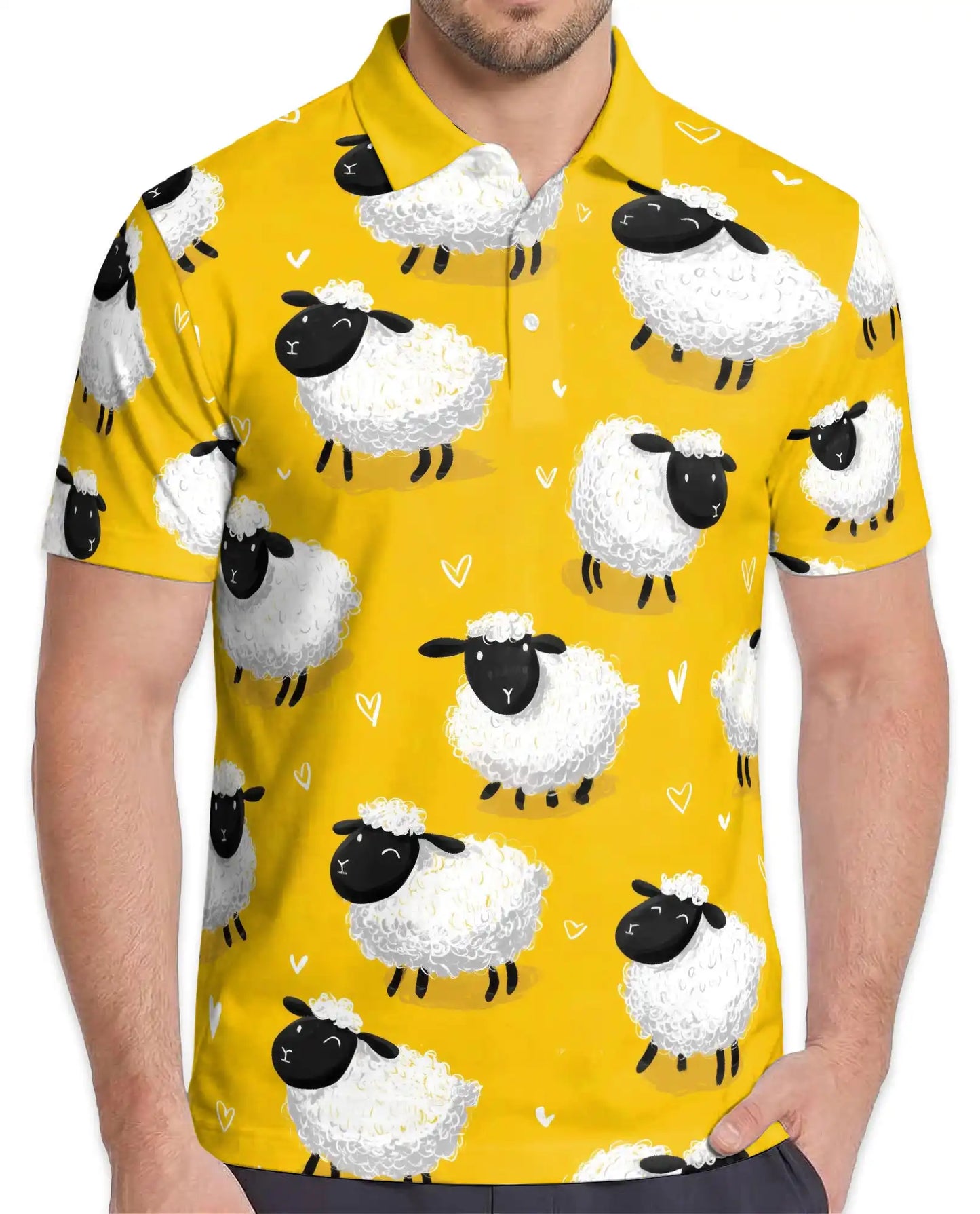 Cute Sheep Polo Shirt for Men, Farm Animal Style | Azhawaiian