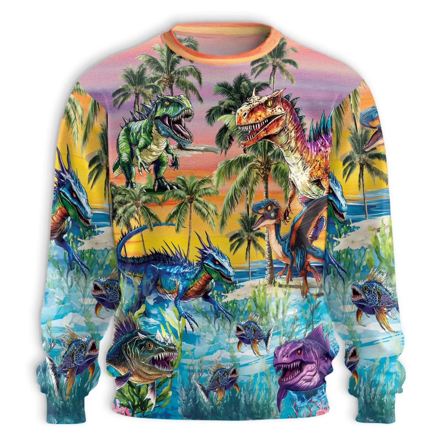 Colorful Dinosaur Tropical Sweatshirt – Tropical 3D All Over Print Design