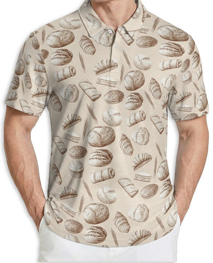 Bakery Bread Polo Shirt, Vintage Pastry Print | Azhawaiian