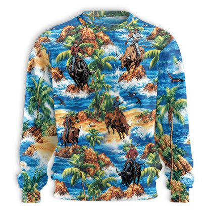Bull Riding Beach Sweatshirt – Tropical 3D All Over Print Design