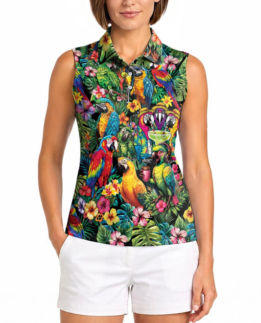 Funny Parrot Tropical Sleeveless Polo Shirt for Women | Azhawaiian